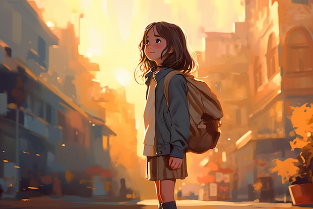 Romántico Regreso a la escuela Hermosas obras de arte de anime