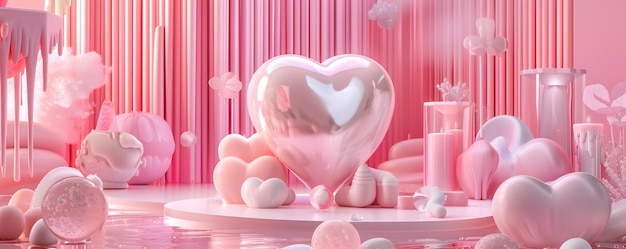 Romántico tema del día de San Valentín de color rosa Composición de naturaleza muerta