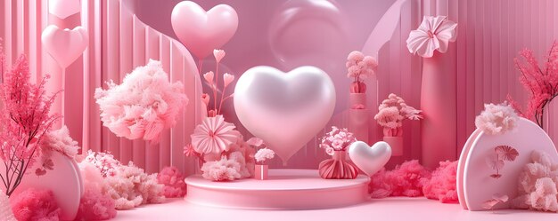 Romántico tema del día de San Valentín de color rosa Composición de naturaleza muerta