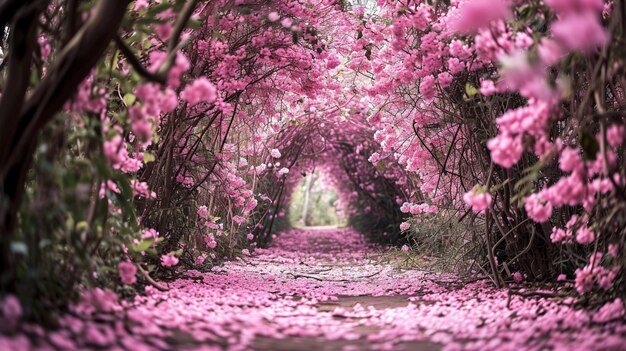 El romántico túnel de los árboles de flores rosas Generativo Ai