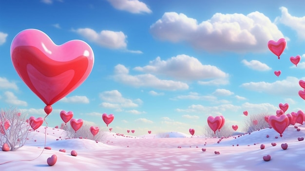 románticos globos brillantes en forma de corazón nubes papel tapiz generado por la IA