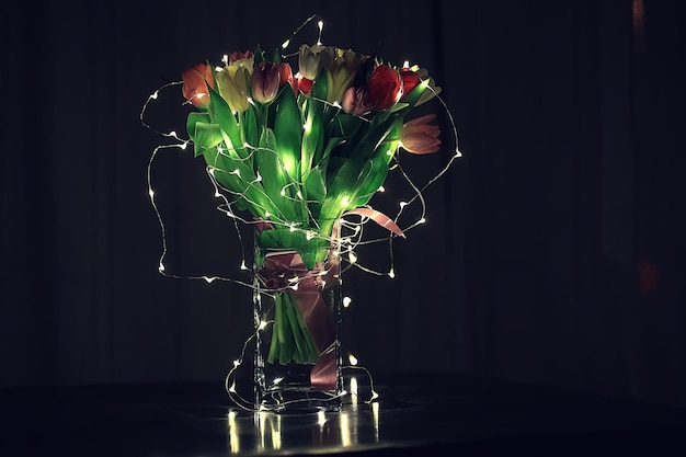 romantik tulpen blumenstrauß nacht