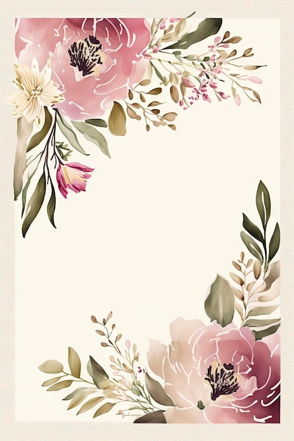 Romantische Aquarell-Blumenhochzeitseinladung in rosa und cremefarbenen Farben auf weißem Hintergrund