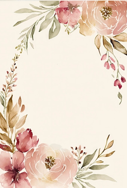 Romantische Aquarell-Blumenhochzeitseinladung in rosa und cremefarbenen Farben auf weißem Hintergrund