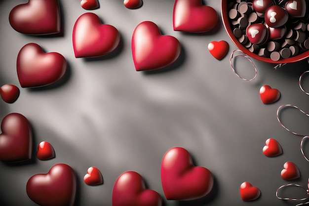 Romantische Herzen lieben Hintergrund auf Holztisch mit Kopierraum für Textanzeige Generative KI-Illustration