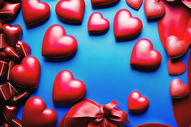 Romantische Herzen lieben Hintergrund auf Holztisch mit Kopierraum für Textanzeige Generative KI-Illustration