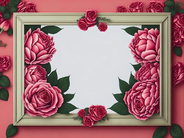 Romantische rote Rose mit quadratischem Rahmen, Illustration für Hochzeitseinladungen, generative KI