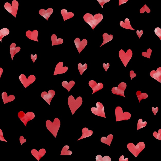 Romantische rote Valentinsherzen auf einem nahtlosen Muster Aquarell-Illustration in digitaler Farbe Süße Herzen zur Feier der Liebe, isoliert auf einem dunklen Hintergrund Fliegende Herzen für den Valentinstag