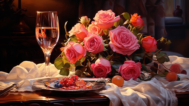 Romantische Valentinstagfeier Wein und Liebe in der Luft