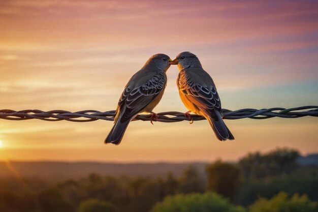 Foto romantische vögel beim sonnenuntergang