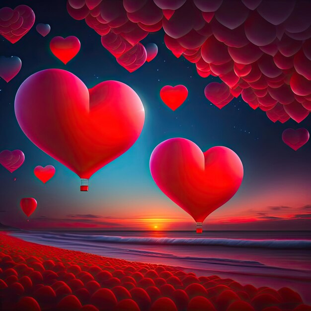Romantischer Hintergrund mit leuchtend roten Herzen