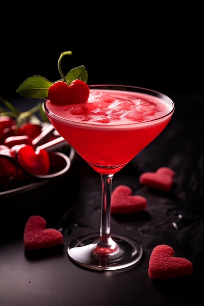 Romantischer Valentinstag-Pink-Cocktail mit frischen Beeren