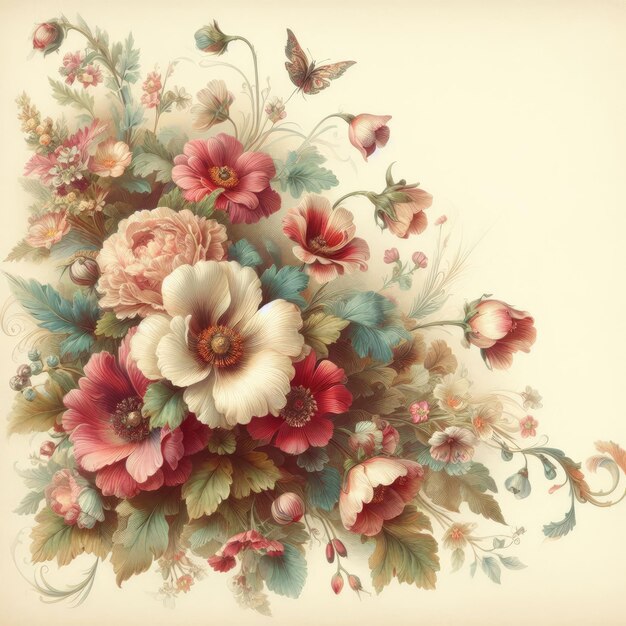Romantischer viktorianischer heller Hintergrund mit kunstvollem Blumendekor
