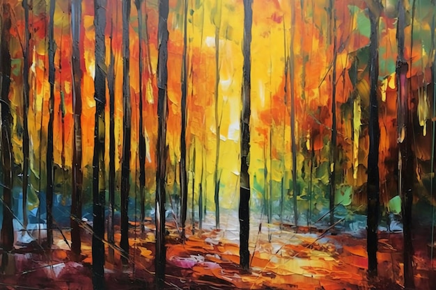 Romantischer Wald im Sonnenlicht abstrakte Malerei KI-Generativ