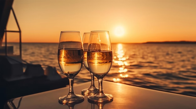 Romantischer Wein auf der Yacht Illustration AI Generativ