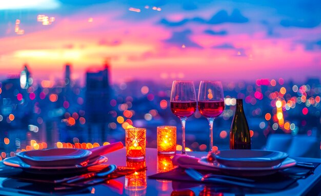 Romantisches Abendessen mit Blick auf die Stadtlichter xA