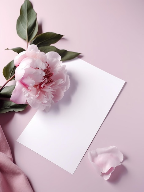 Romantisches leeres Blatt Papier mit rosa Blumen, perfekt für Grußkarten mit generativer KI