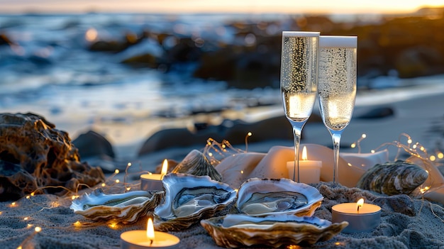 Romantisches Meeresfrüchte-Dinner mit Austern-Gericht-Konzept Banner-Hintergrunddesign