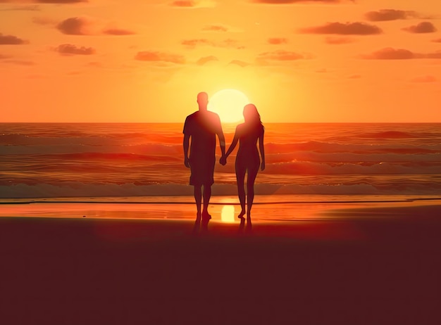 Romantisches Paar mittleren Alters genießt einen wunderschönen Sonnenuntergangsspaziergang am Strand, Urlaub in Krabi, Thailand