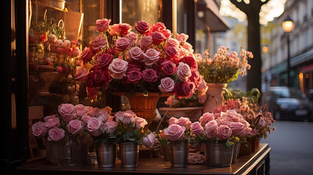 Romantisches Rot- und Rosa-Rosen-Bonquet für Valentinstag und Liebeskonzept