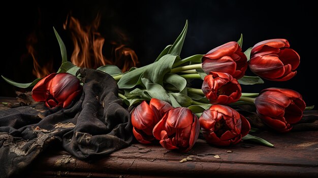 Romantisches Stillleben mit einem wunderschönen Bündel getrockneter Tulpen, die von KI generiert wurden