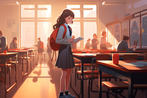 Romantisches Zurück zur Schule, wunderschönes Anime-Kunstwerk