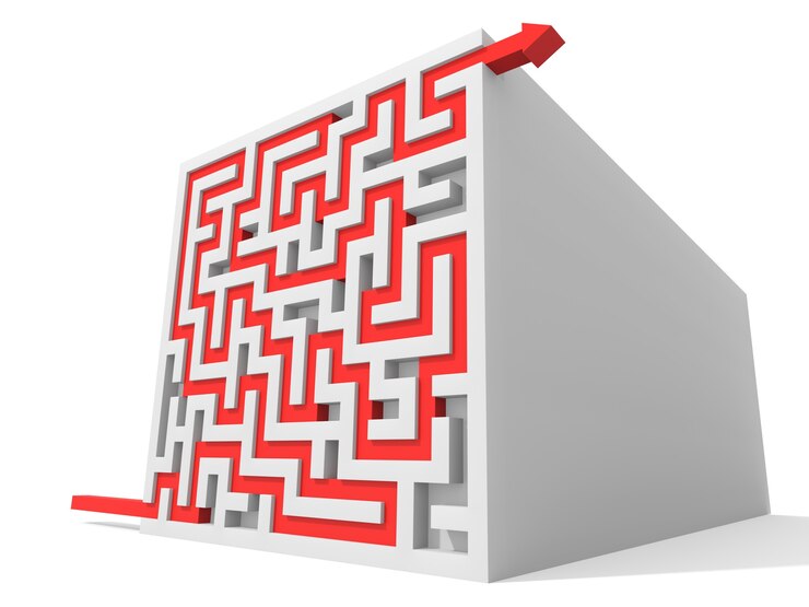 Foto rompecabezas de laberinto resuelto. gráfico renderizado por computadora para el concepto de negocio