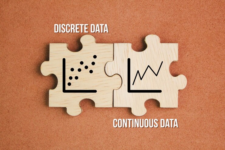 Foto rompecabezas de madera con las palabras datos discretos y datos continuos datos discretos representan una figura exacta