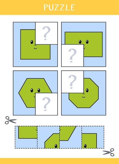 Foto rompecabezas para niños cortar y pegar hoja de trabajo vectorial