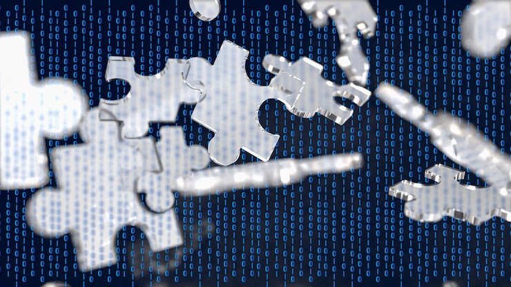 Foto el rompecabezas plateado en fondo negro para el concepto de negocios o tecnología 3d renderingxa