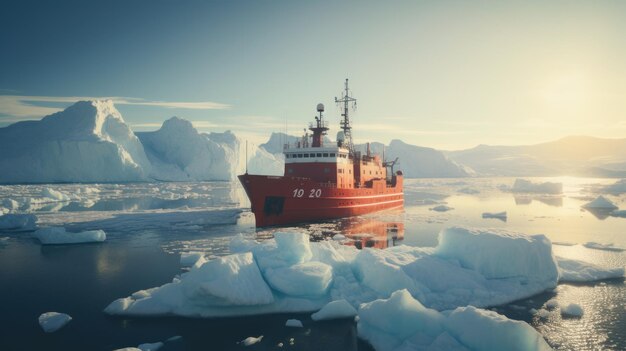 El rompehielos va en el mar entre el hielo azul