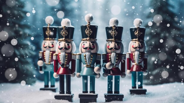Rompehuevos festivos de pie alto en una colina nevada Ilustración generada por IA