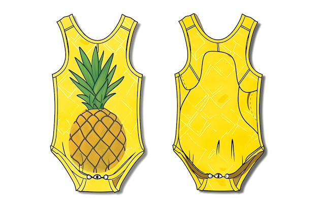 Romper de ropa 2D con una forma de piña en el pecho en brillante diseño conceptual de moda idea de arte