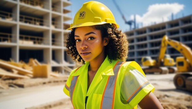 Foto rompiendo las barreras una gerente negra lidera el camino en el sitio de construcción