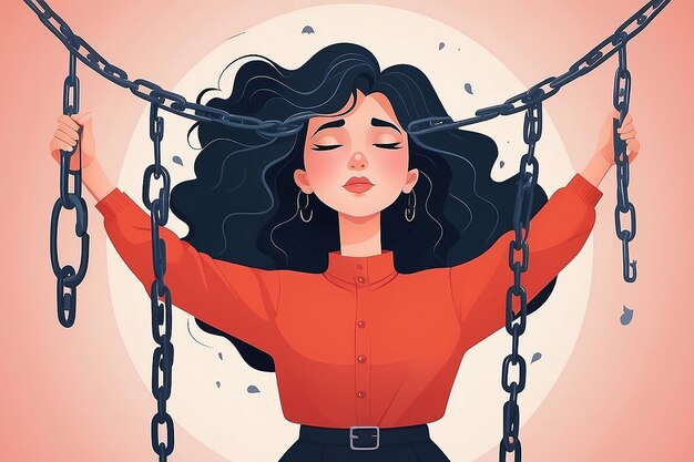 Rompiendo las cadenas abrazando el amor propio en el arte vectorial plano