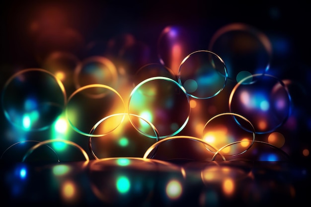 Rondas de neón vibrantes iluminan el fondo Bokeh IA generativa