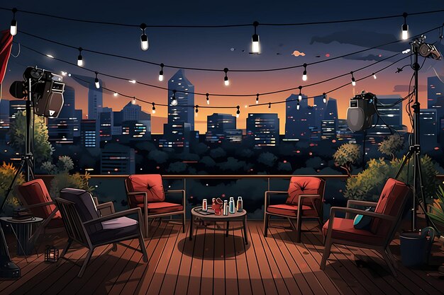 Rooftop Terrace Backdrop City Skyline Background Outdoor Lou Creative Design Live Stream Background