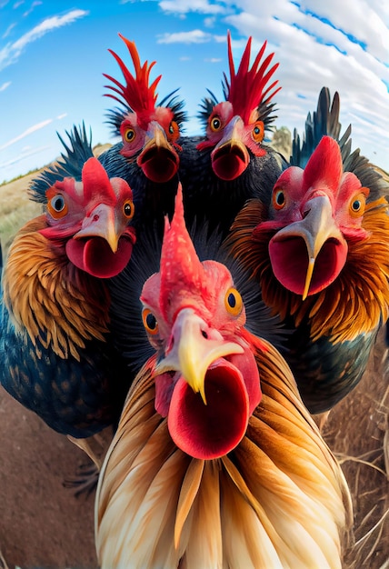 Rooster Selfie Squad en Beauty Plains Generative ai
