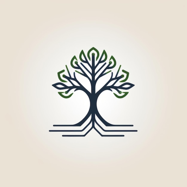 Rooted Network Minimalist Geometric Logotipo de conectividad vectorial de plantas verdes