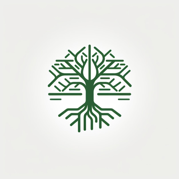 Roots of Connectivity Ein minimalistisches geometrisches Logo, das grüne unterirdische Wurzeln darstellt, die mit Ne verbunden sind