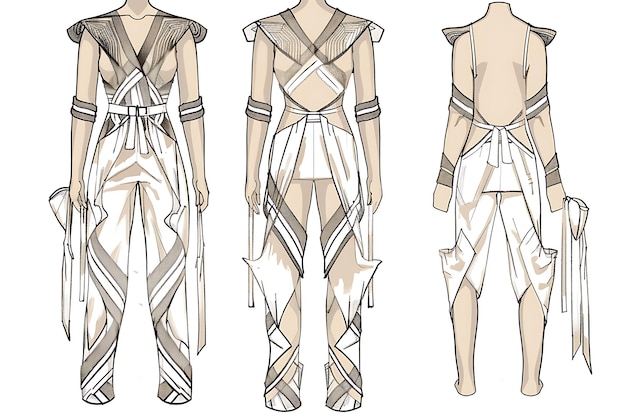 Ropa 2D Jumpsuit con patrones de arquitectura art déco envoltura concepto de moda idea diseño artístico