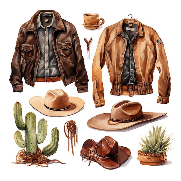 ropa de acuarela del oeste salvaje vaquero del desierto ilustración clipart