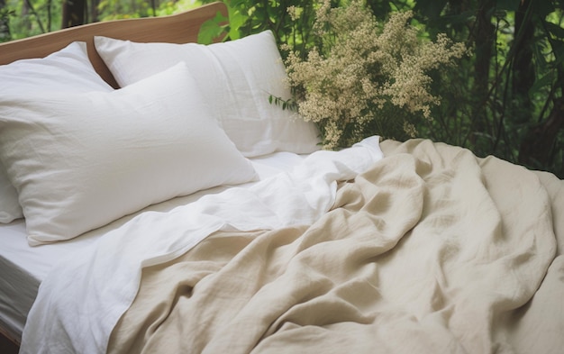 Ropa de cama de lino para dormir Descanso verde