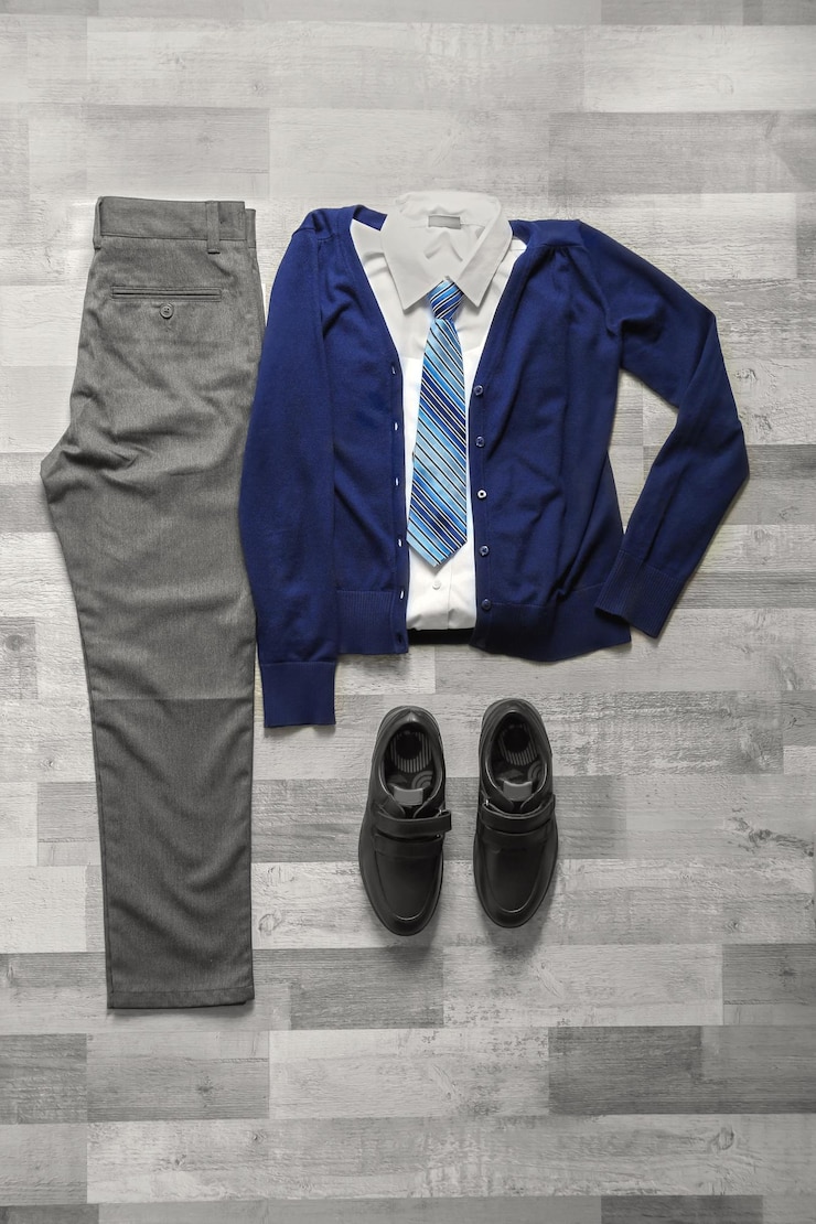 Foto ropa de colegial en piso de madera endecha plana