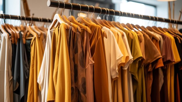 Ropa colgada en una percha en la moderna tienda boutique Generative AI