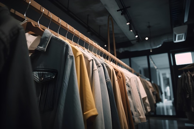 Ropa colgada en una percha en una tienda de moda