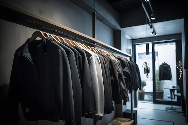 Ropa colgada en una percha en una tienda de moda