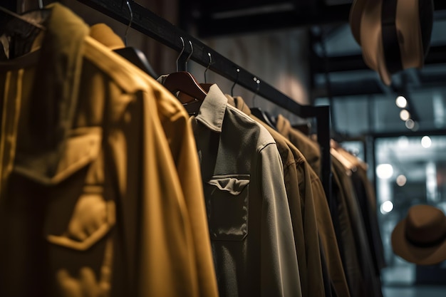 Ropa colgada en una percha en una tienda de moda