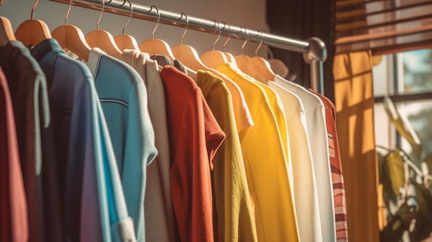 Ropa en colgadores en una tienda de estilo vintage imágenes de efecto generativo ai