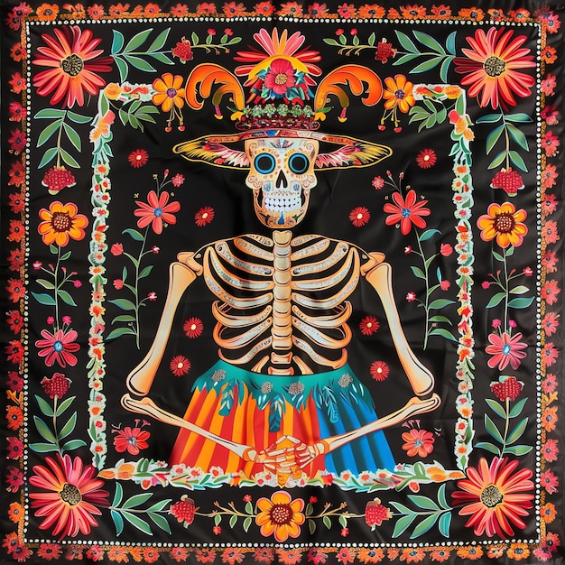 Ropa del difunto mexicano dia de muertos día de los muertos acuarela frontera